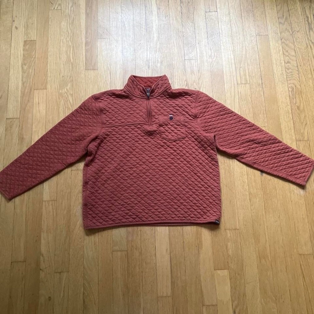 Eddie Bauer Quilted Red Orange Quarter Zip Sweatshirt Mens Large